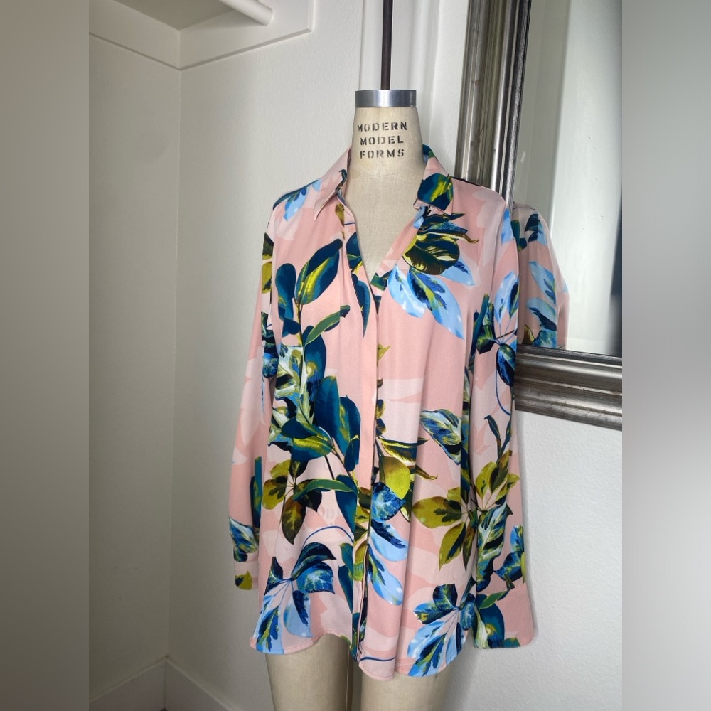 Worthington button up women’s top in Rose Dawn floral print